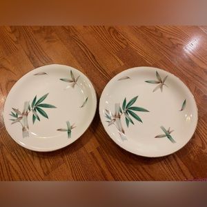 Two Noritake China 10.5” dinner plates Japan 5027 Canton bamboo leaves & stalks